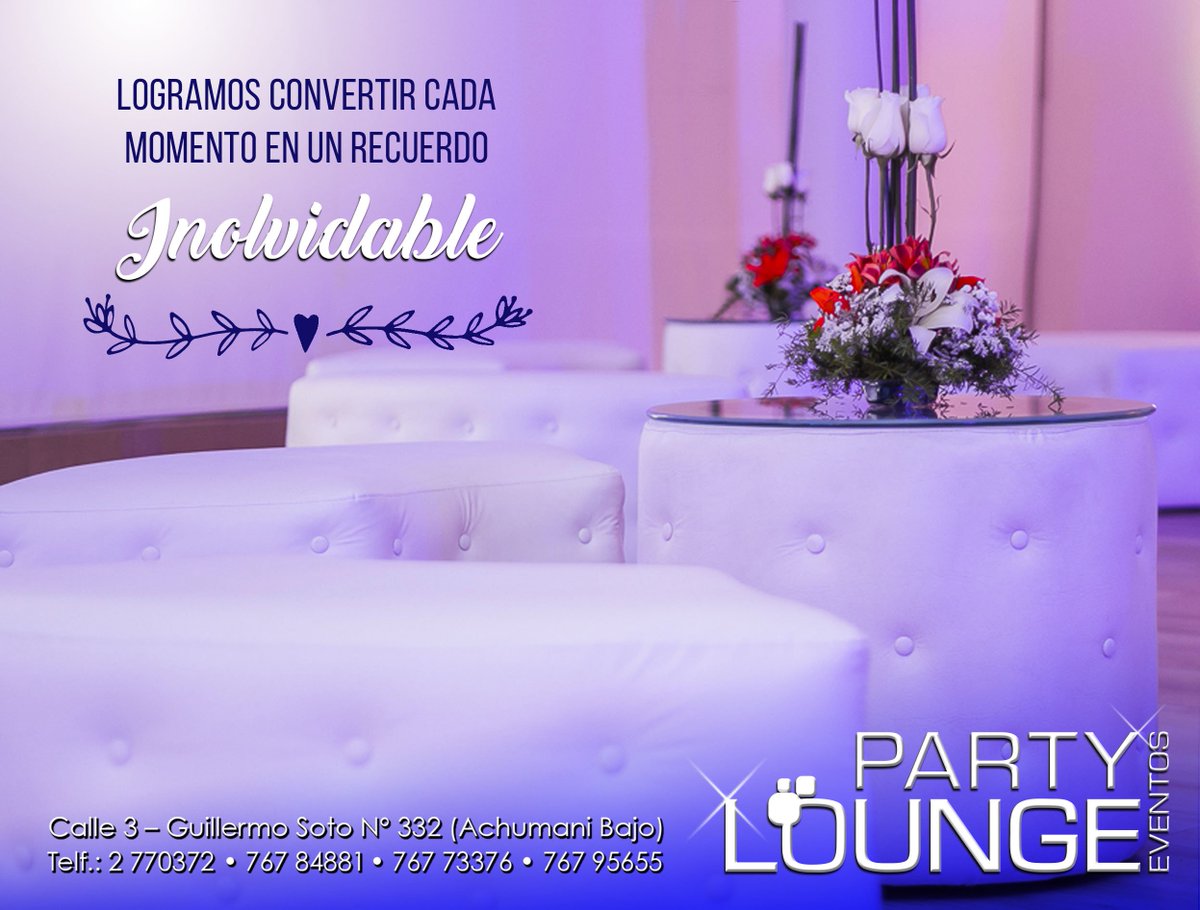 PartyLoungeBo's tweet photo. Haz que tu evento sea único!   
Te ofrecemos Mobiliario Lounge y Ambientaciones!  
#PartyLoungeEventos #PL     
#PasiónPorLoQueHacemos 
☎️ Contáctanos 2770372-76784881
📍Achumani Bajo Calle 3 # 332 https://t.co/RYhOH1ALmy
