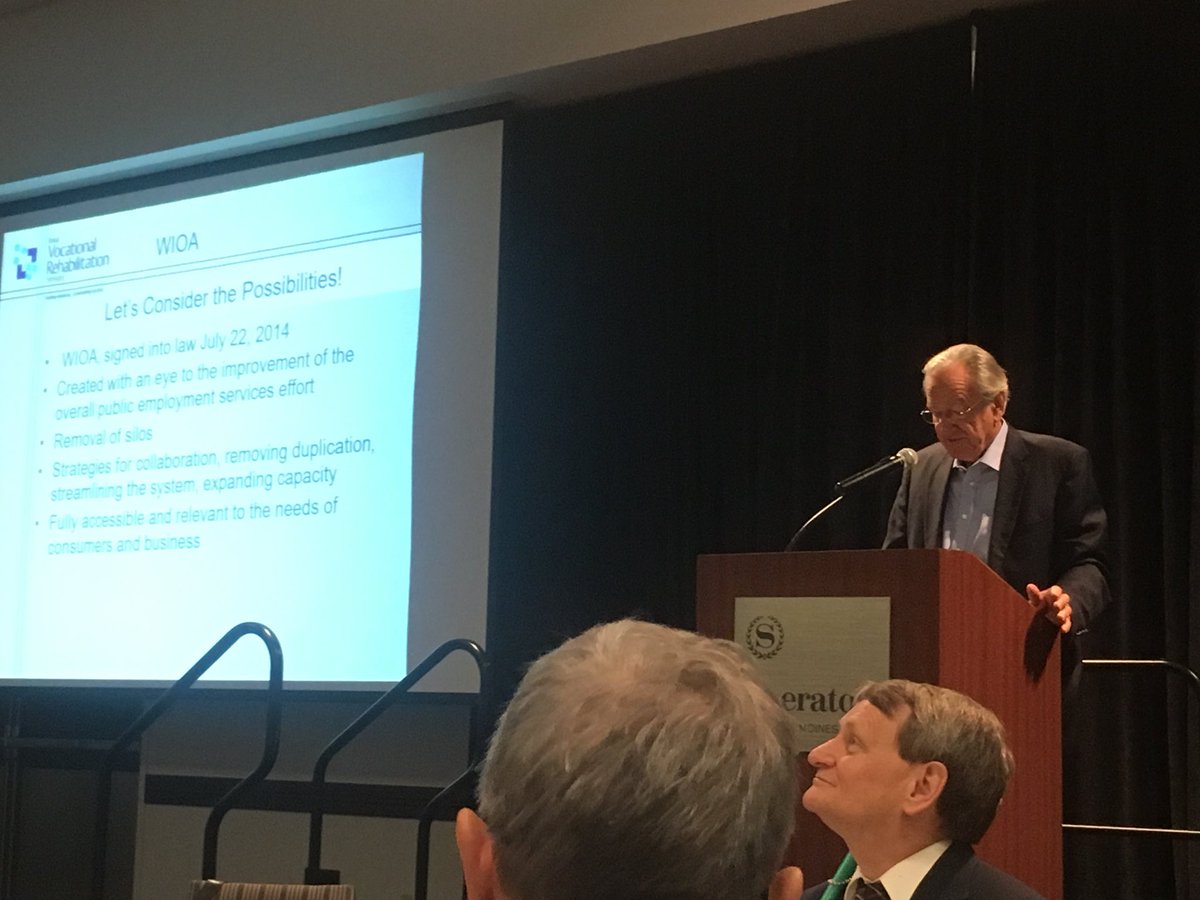 swiva's tweet photo. Kicking off today’s WIOA conference with opening remarks by Iowa’s own disability employment champion, Senator Tom Harkin. #ODMP18 @HarkinAtDrake https://t.co/LxhAjMzpod