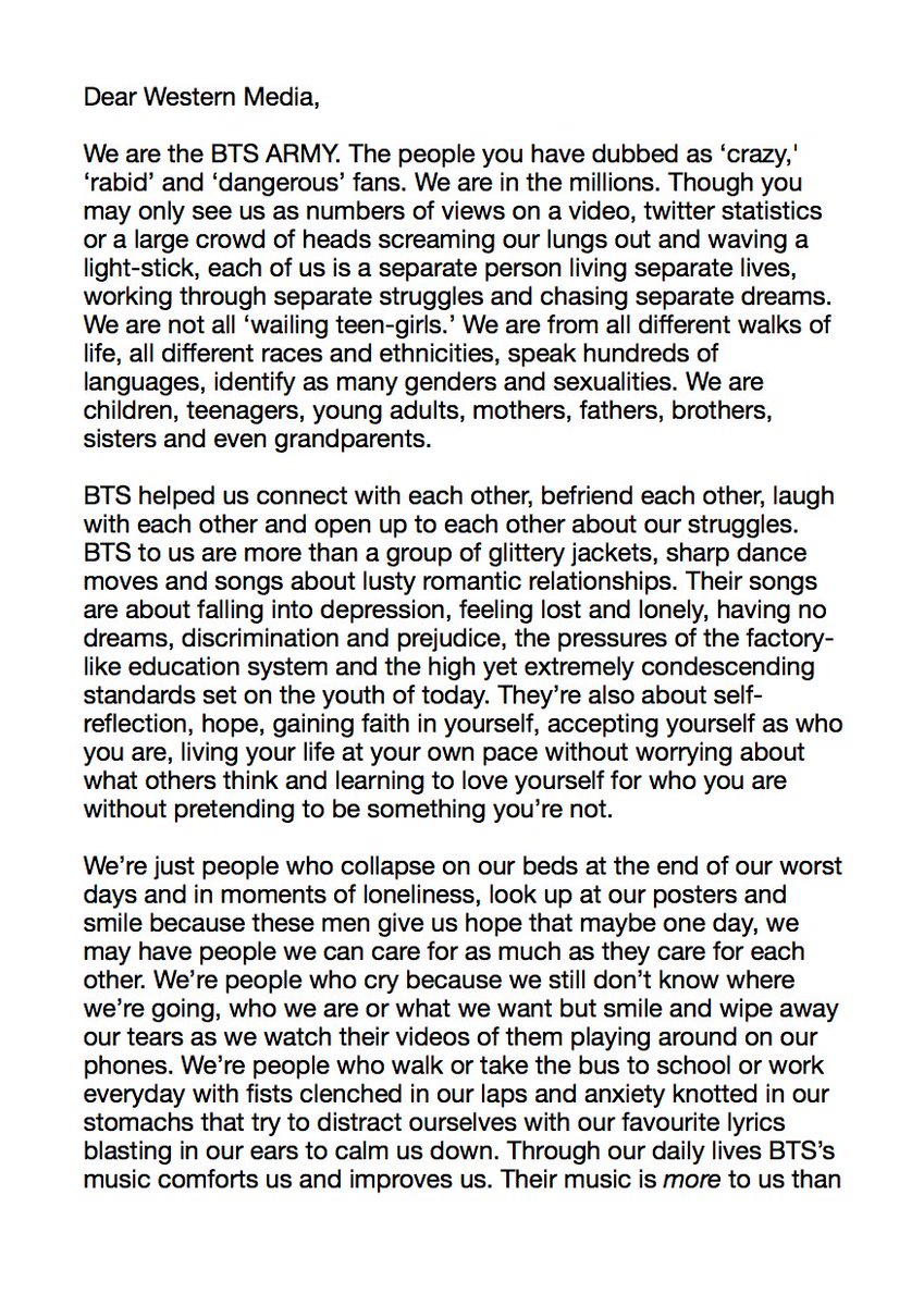 jhs0pe's tweet photo. In light of the BBMAs and those working in the media who may be new to the overwhelming passion of ARMY, our connection with @BTS_twt and what we value about them, I wrote this. https://t.co/uyfrUzhjlV
