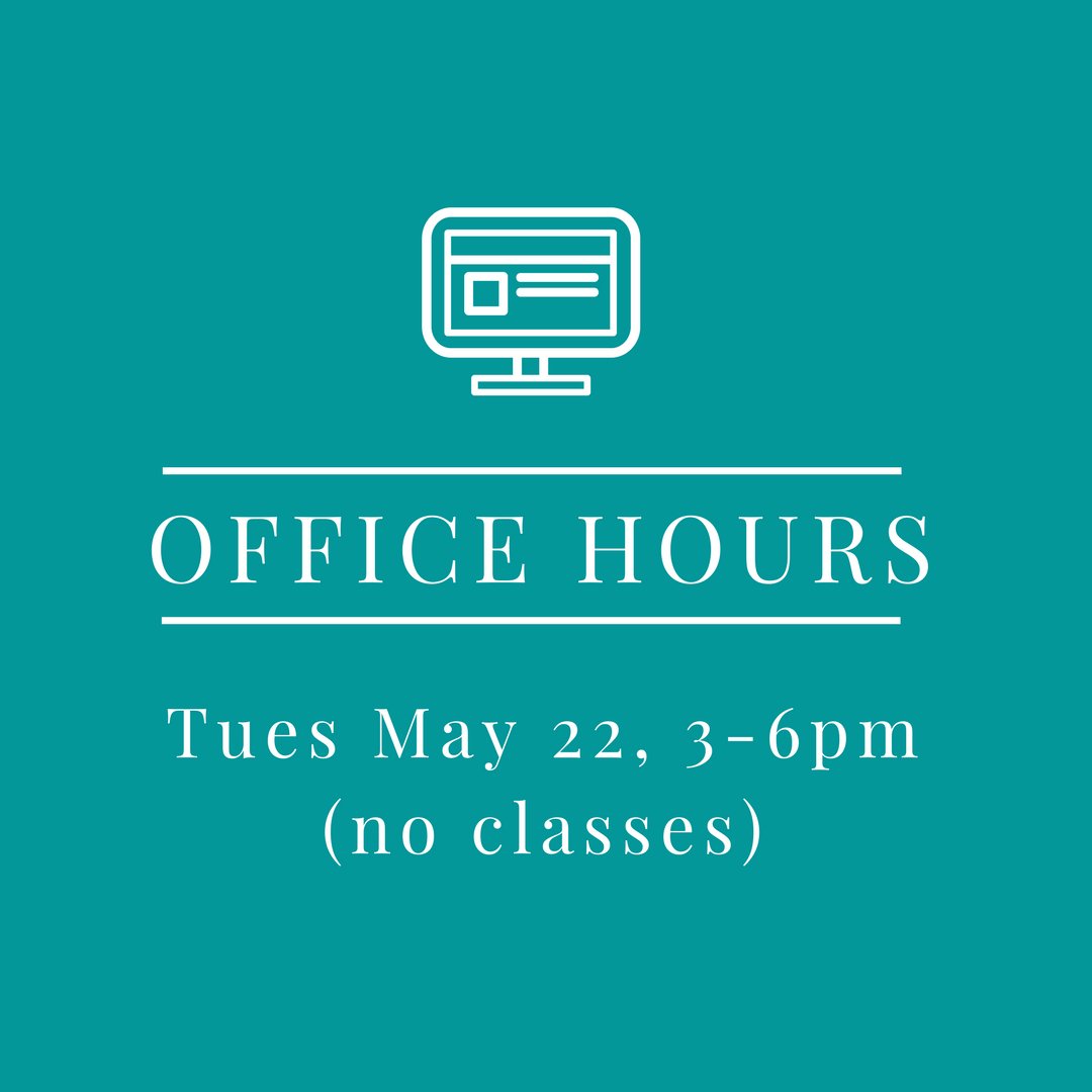 The studio will be open Tuesday May 22 from 3-6pm for Office Hours. No classes are running. #IRDance #Info4Parents