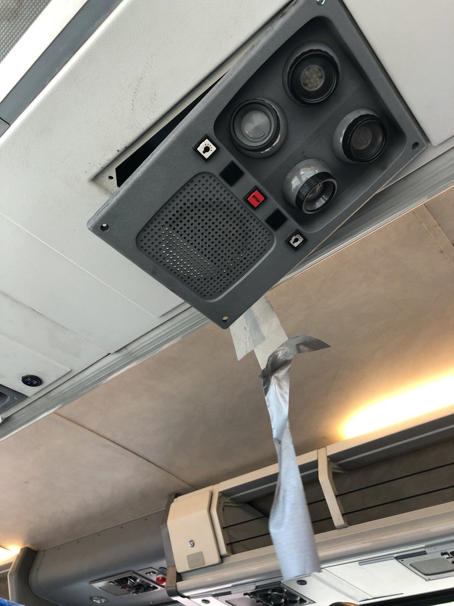 SeanFinkMusic's tweet photo. @NYCTBus Being held up by one screw and duck tape.... Real safe @mta #MTA #ExpressBus #WaitingForItToFallOnMe https://t.co/NSxZpJt263
