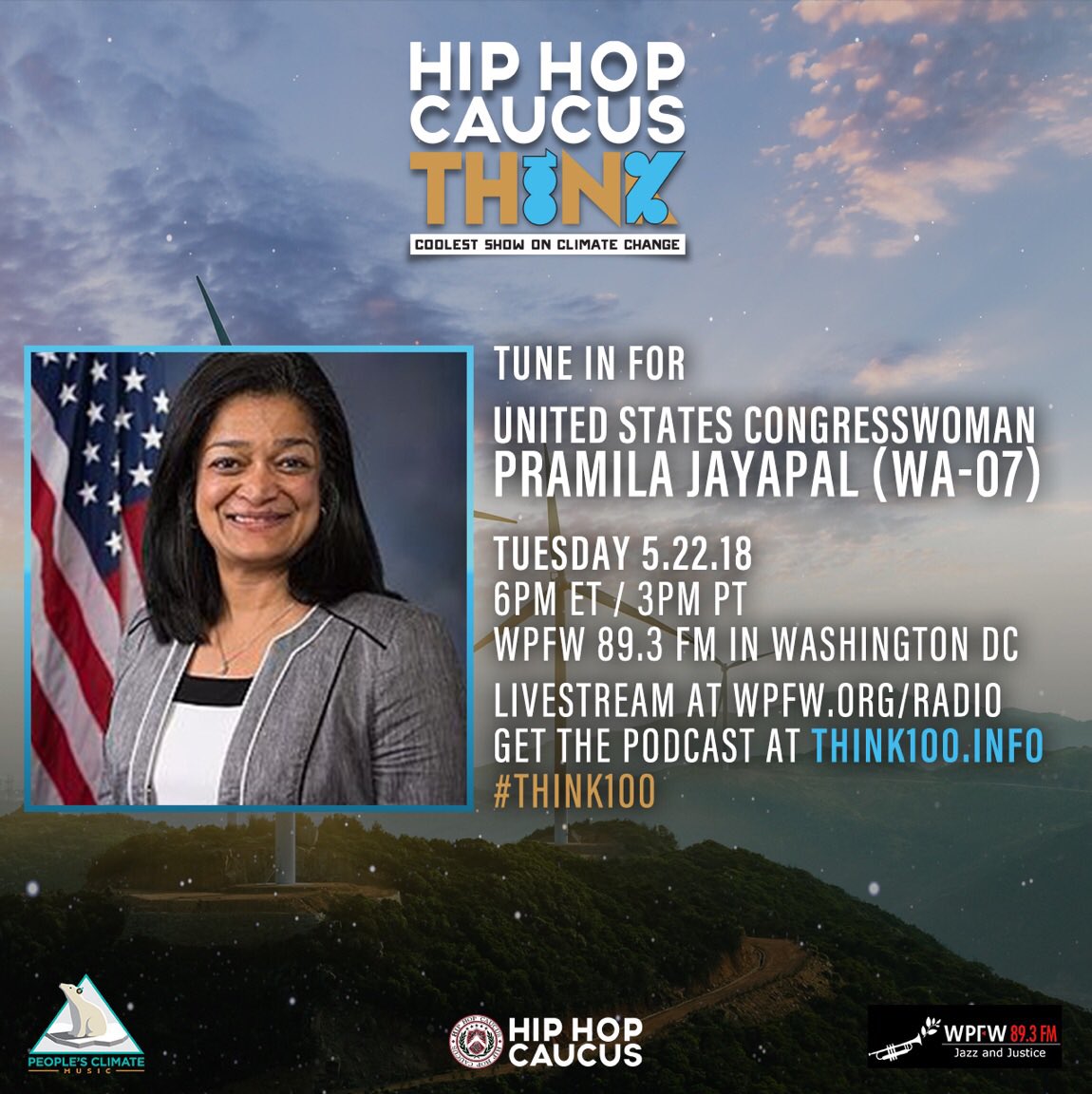 EJinAction's tweet photo. Climate + Culture + Communities = #Think100 > The Coolest Show On #ClimateChange. Tune in at 6pm ET with special guest Congresswoman @RepJayapal &amp; @renobakhare on #CleanWaterForAll @WPFWDC or stream at https://t.co/YqqCuiseSK. More at https://t.co/1OHdesgerq #EnvironmentalJustice https://t.co/BKrISTbJIt