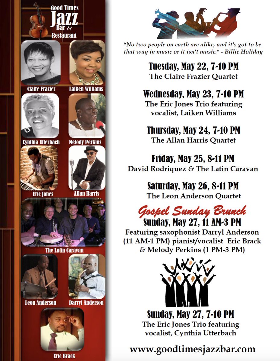GoodTimesJazz's tweet photo. Upcoming Jazz Musical Performances For Week of May 22 – 27 https://t.co/SnkIxZPlRy https://t.co/ZI2xLnXdaM