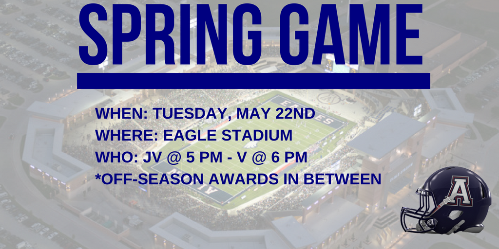 alleneaglesfb's tweet photo. 1 Day Away until #SpringGame2018 - Lets see how many fans we can get out to Eagle Stadium! #WeWillWin #BAM https://t.co/X4vZOl6HiG