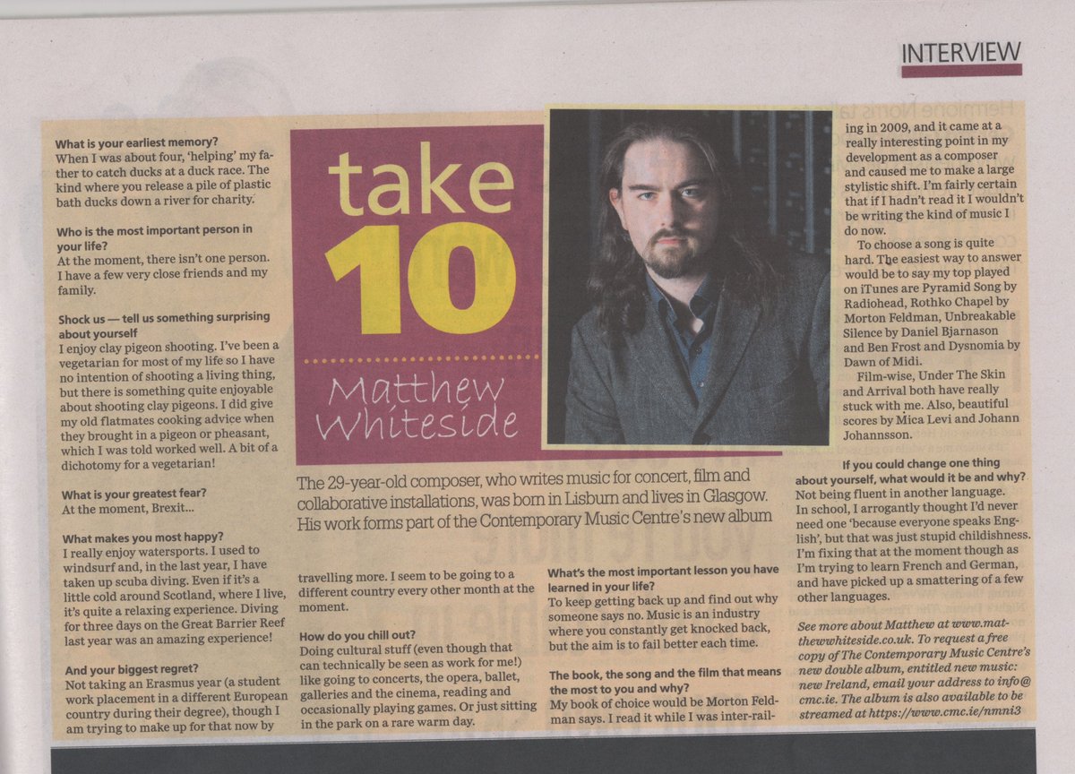 mwhiteside's tweet photo. I talked to Belfast Telegraph about my odd interests to promote #nmni3 featuring my Solo for Viola D'amore and Electronics performed @EmmaLloyd13 and other #irish #composer more info here https://t.co/ADPRVqMi3h #composerlife #music #newmusic #album #cnext18 #album #scubadiving https://t.co/Nba78Vlkd6