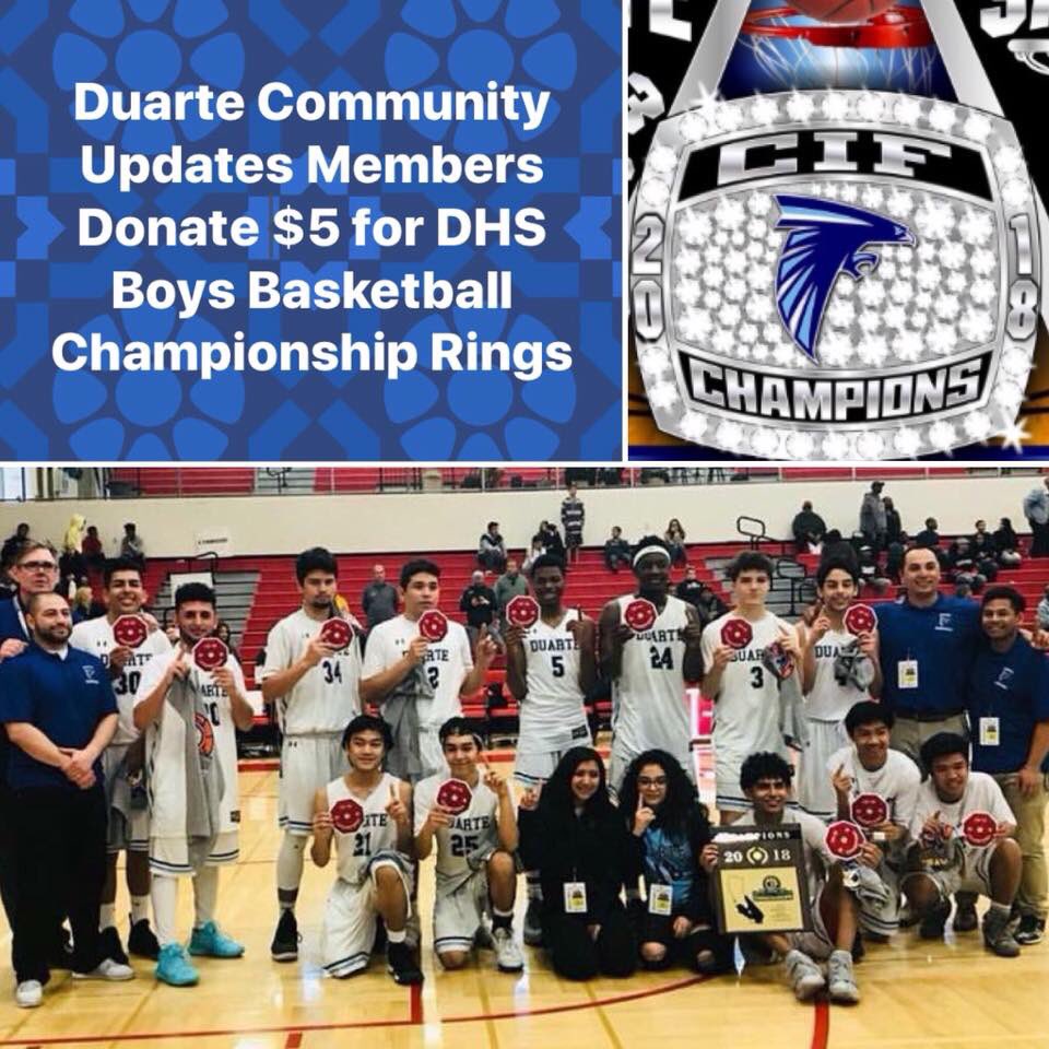🦅 🏀 🏆 #DuarteCommunity let’s come together and get these boys their rings!!!

Click here to donate —> gf.me/u/iqs48k