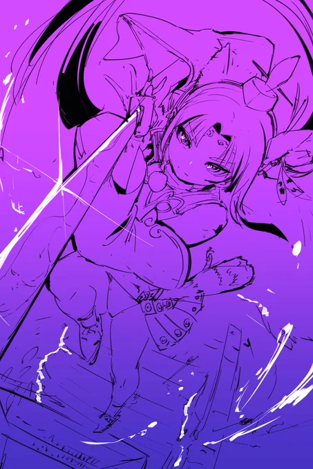 #深夜の真剣お絵描き60分一本勝負ラフ描きました。イラコン参加しようかな…?かなり時間掛かりそう…でも牛若ちゃんの絵一枚しかないのでチャンスあるかも…Conflicted whether to enter the FGO art contest... 