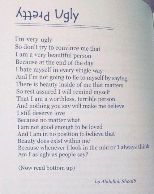 We read this today &amp; thought it was beautiful... just remember to read it backwards #ugly #beautiful #believeinyourself