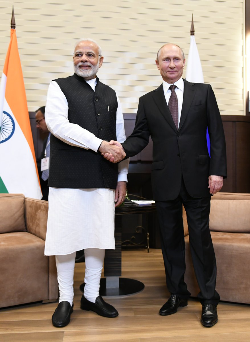 narendramodi's tweet photo. Extremely productive discussions with President Putin. We reviewed the complete range of India-Russia relations as well as other global subjects. Friendship between India and Russia has stood the test of time. Our ties will continue to scale newer heights in the coming years. https://t.co/EnNMarJkcB