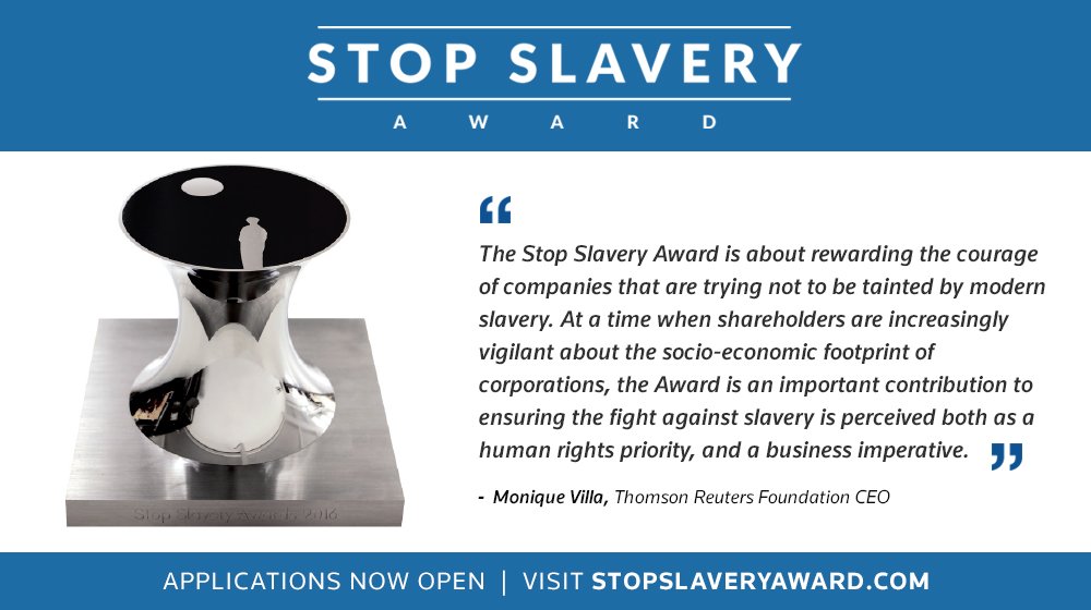 TRF's tweet photo. APPLY NOW: Did you know that 40.3 million people worldwide are trapped in slavery? If your business is taking action against slavery in its supply chain, apply for the Stop Slavery Award: https://t.co/Wgpg41ieEn https://t.co/XVhErVOCSg