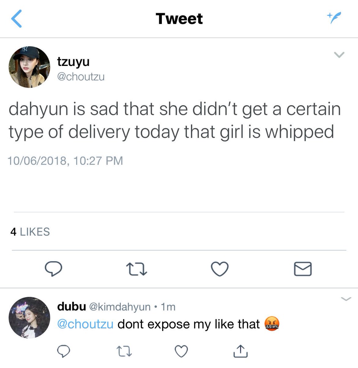 “Thank you,” Sana said with a genuine smile. “I would understand if you’re uncomfortable with the attention, I can leave you alone-““Don’t worry, I don’t mind. I like being around you.”“I like being around you too,” Sana whispered out. “Recommend me some good food from here?”