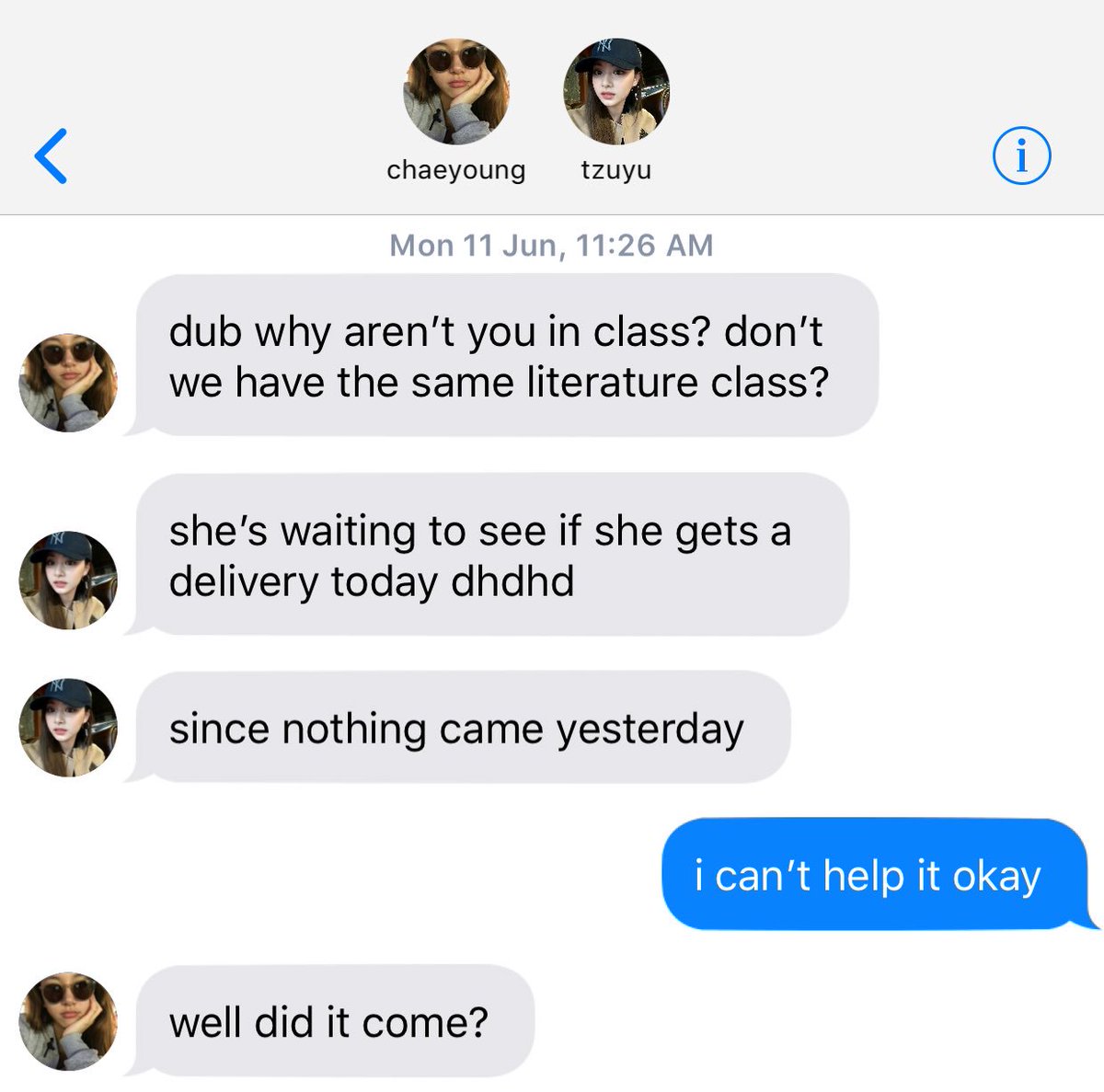 “Thank you,” Sana said with a genuine smile. “I would understand if you’re uncomfortable with the attention, I can leave you alone-““Don’t worry, I don’t mind. I like being around you.”“I like being around you too,” Sana whispered out. “Recommend me some good food from here?”