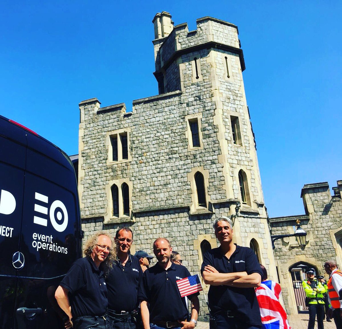 EventOpsLondon's tweet image. Honoured to provide technical services at Saturday’s #RoyalWedding2018! The team spent a week installing wide-coverage audio systems throughout the town. Our loudspeakers relayed Harry &amp;amp; Megan’s vows to the thousands of well-wishers that lined the streets of Windsor #EOL