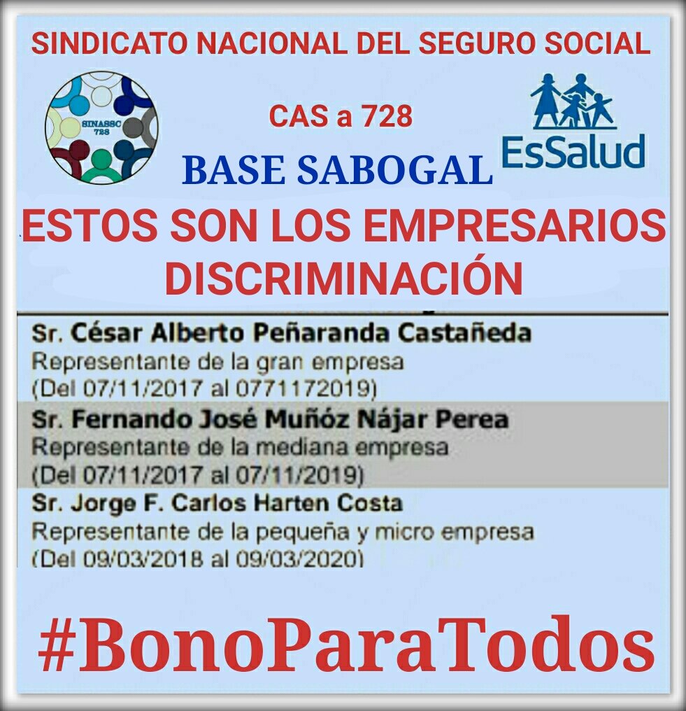 DeisyEdithRami2's tweet photo. @FioreMolinelli @EsSaludPeru @RutHuaman @pmontes2106
@emiliodelsolar
@eliasgrijalva17 @SINAMSSOP1 @FedCut @MTPE_Peru Basta de discriminación Laboral @EsSaludPeru #ListaMensual @Cas_a_728  Todos trabajamos igual #EscalaSalarial  #BonoParaTodos Basta de Empresarios discriminadores https://t.co/w0lwEcUNsz