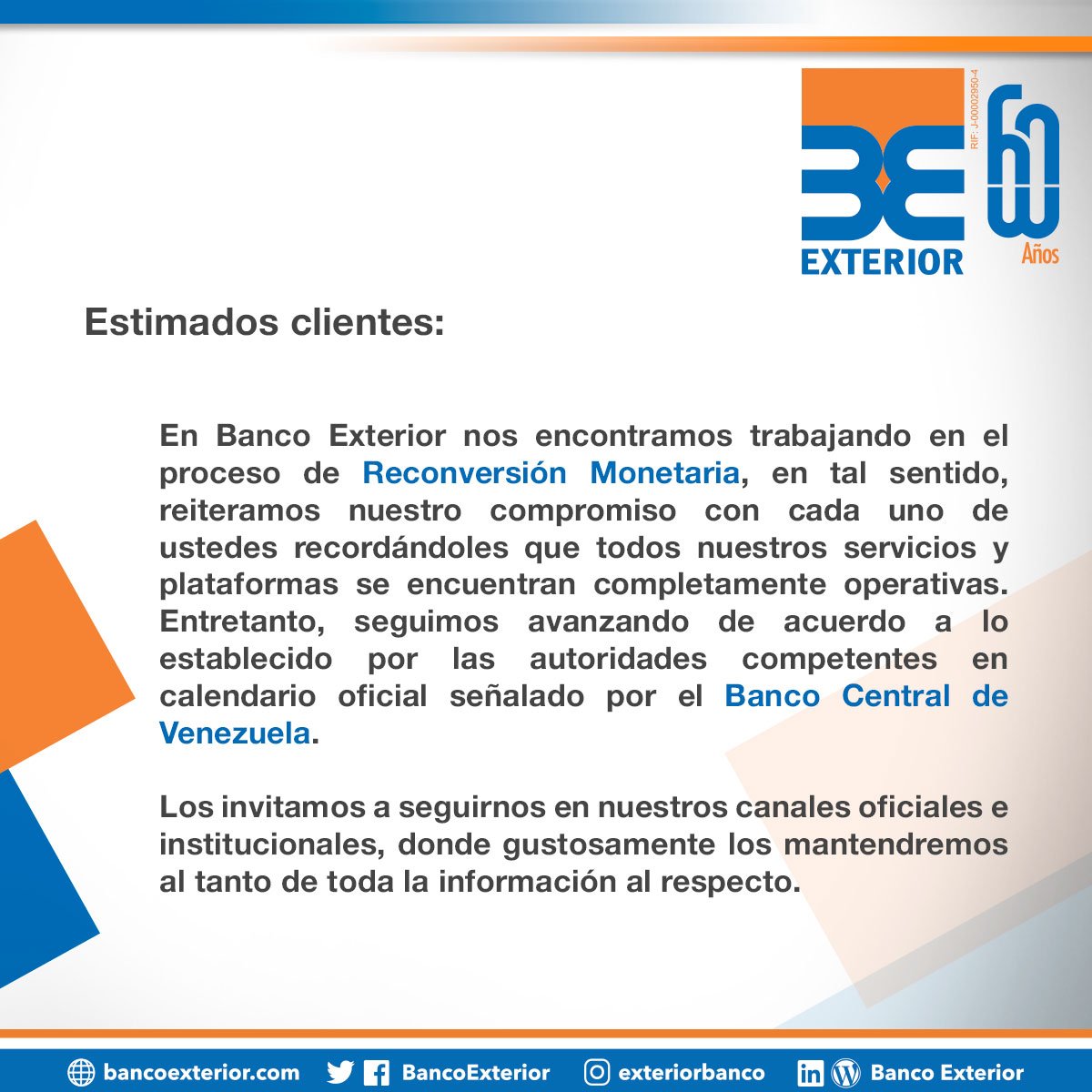 Banco Exterior on X: COMUNICADO OFICIAL: BANCO EXTERIOR.   / X
