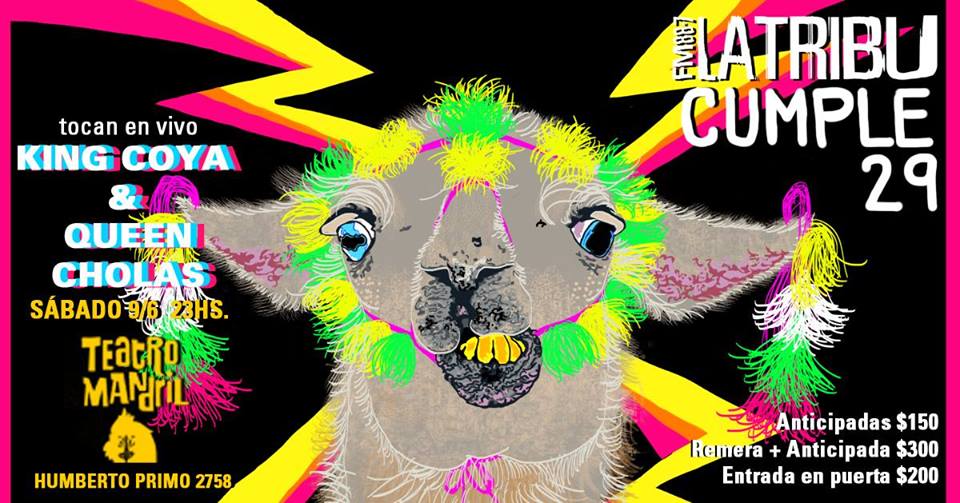 fmlatribu's tweet photo. Ya todxs manija pensando en la fiesta de cumple de La Tribu! #LaTribu29Años #Casi30Tribales Tocan en vivo #KingCoya #QueenCholas | 9/06 23 hs en @TeatroMandrilTT @CharcodeArena @marencoche887 @sClandestinos @algo_conerre @llevalopuesto @Panico_ok @ysereiacomoloca https://t.co/U05TJk10FI