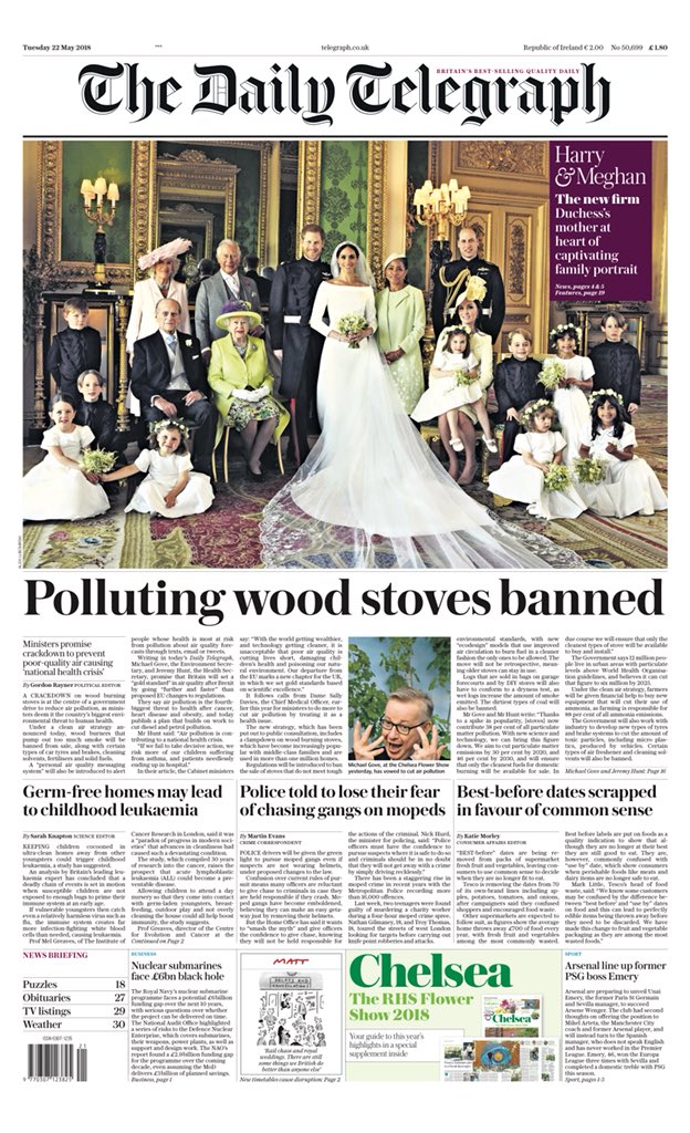 BBCNews's tweet photo. Tuesday's Telegraph: "Polluting wood stoves banned" https://t.co/hLjNvMgl1d #BBCPapers #tomorrowpaperstoday (via @hendopolis)
