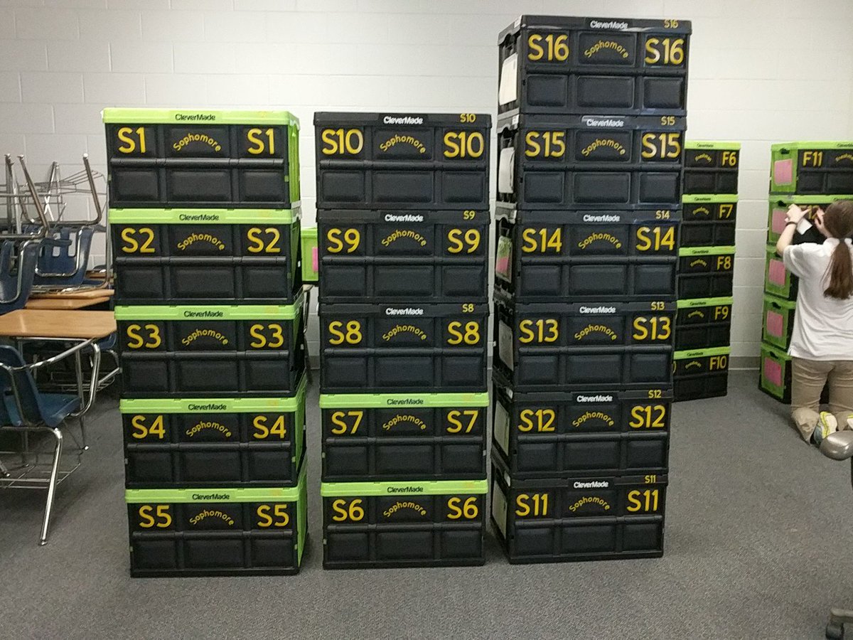 Tech_cghsnc's tweet image. These bins are ready for your laptops! Bring them to the lobby after your last exam and we&apos;ll give you your new password. #CGIT