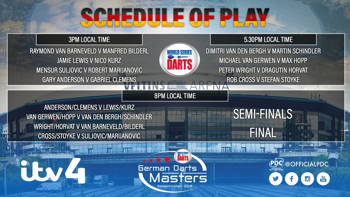 OfficialPDC's tweet photo. SCHEDULE!

We've got a very special event coming up this Friday at the @s04_en stadium - The Veltins Arena. 

The German Darts Masters - Darts and Music combined as the PDC World Series of Darts gets underway, with coverage on @ITV4. https://t.co/MhFwazs0sJ