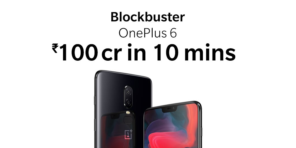 Thank you for the love and confidence ladies and gentlemen! The #OnePlus6 has crossed INR 100 Crore in revenue within the first 10 Mins of the first sale on @amazonIN! That's #TheSpeedYouNeed
Are you ready for the open sale tomorrow?