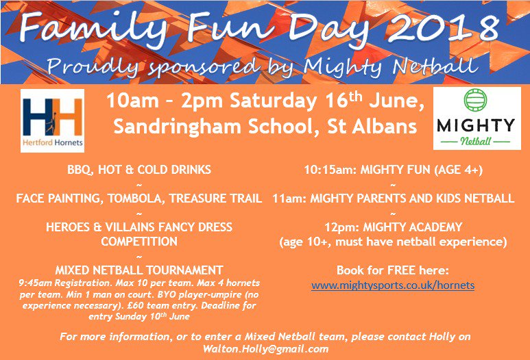 HertfordHornets's tweet photo. πHHNC Family Fun Day! Lots of exciting activities - come down and get involved! #HHNCFFD #mightynetball #blueandorange π https://t.co/wI2MejCRIS