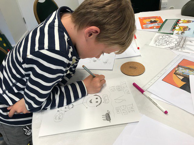 CornishBookComp's tweet image. Our young writers and illustrators creating great work with the team at Cornish Book Company at Saturday's comic book writing workshop @fowey_festival!! #Fowey #festival #artandliterature #creativewriting #illustration