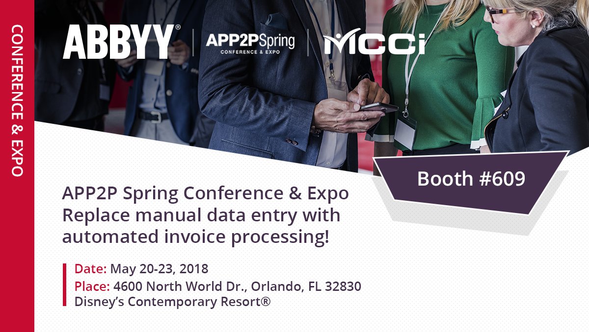 ABBYY_USA's tweet photo. We are excited to be here at the #APP2PSpring Conference & Expo. If you are attending, don't forget to stop by our booth # 609 to learn how #FlexiCapture for #Invoices can streamline your #AccountsPayable processes! https://t.co/dA4LAqJegq https://t.co/gYD3zdQovX