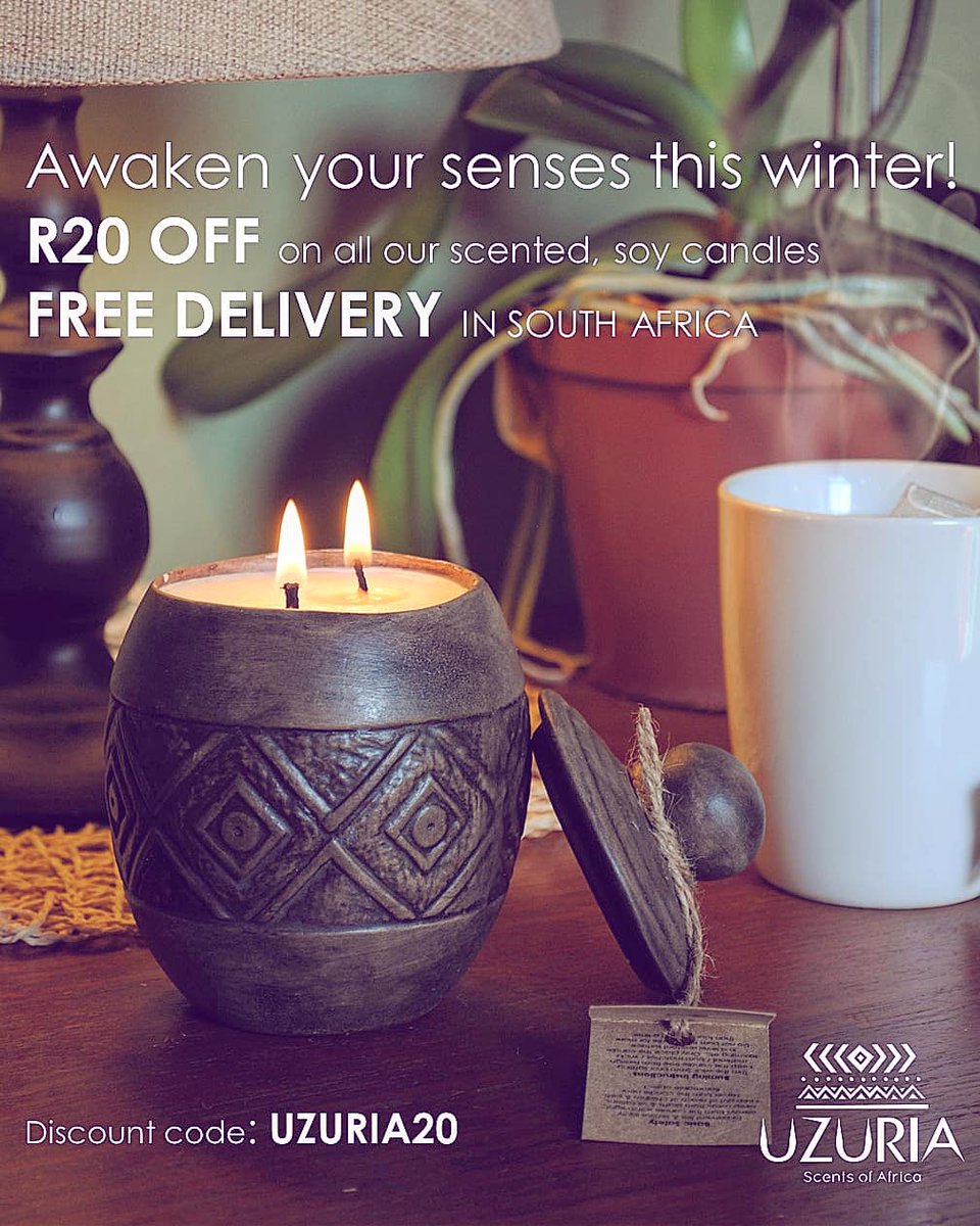 Available at uzuria.co.za. Unique, handcrafted, eco-friendly scented soy candles. Proudly made in South Africa with love ❤🇿🇦#discount #freedelivery #unique #handcraft #art #winter #candles #fragrance #scent #africa #craft #design #africandesign #africandecor #decor