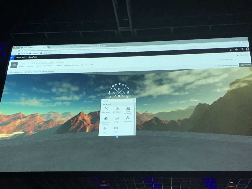 Karuana's tweet photo. #SPSpaces authoring experience is just like building a #SharePoint page. Awesome! Templates are extensible for Devs to create! #SPC18 https://t.co/gFxzNiMNTc