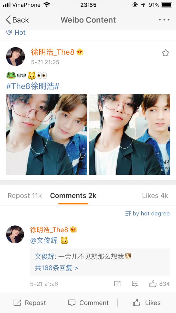 JunHao_wanan's tweet photo. Jun replied on Minghao's comment:

"Did you miss me that much? You just saw me not long ago."

SWEET JESUS THEY JUST FREAKING FLIRTED JUST PLEASE OH MY GOD PLEASE HOW AM I SUPPOSED TO LIVE WITH THIS https://t.co/PcUHmuok3c