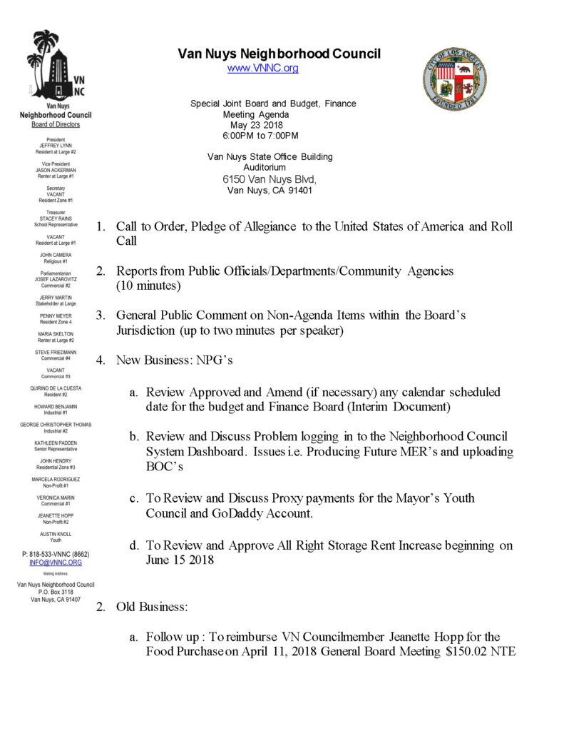 Budget &amp; Finance Committee Meeting at 6:30 pm on Wednesday , May 23, 2018 vnnc.org/2018/05/budget…