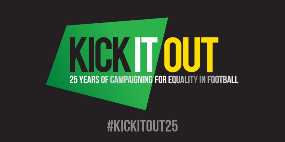 kickitout's tweet photo. On 12 August 1993, the campaign to “kick racism out of football” was launched.

During the 2018/19 season, we will mark 25 years of campaigning for equality in the game.

We’re calling on the whole of football to unite to continue that progress over the next 25. #KickItOut25 https://t.co/UAdO2Xj6WA