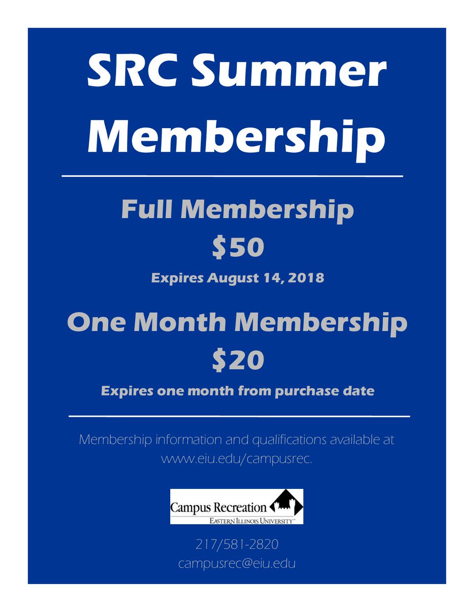 EIU_Rec's tweet photo. Here for the summer but not taking classes?  Enrolling in online classes only?  Come join the SRC! @EIU_IMSports @eiugroupfitness #EIUSummer https://t.co/u6pYcKa9c8
