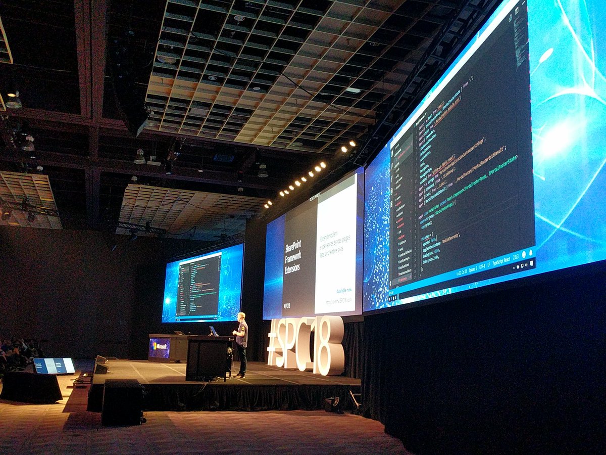 SharePoint's tweet photo. OK, devs, here comes @vesajuvonen! Lots of new #SPFx innovations. #SPFx
#customfooter #extensions #deploymenttools https://t.co/8Se0an8eZE