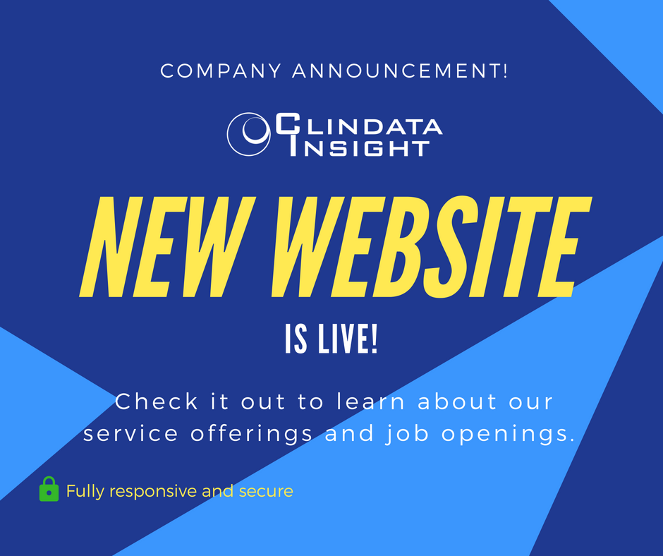 Clindata's tweet image. We are very excited to announce our #NewWebsite has launched! Check it out to find information about our service offerings and current job openings. &amp;gt;&amp;gt; clindatainsight.com #Biometrics #StatisticalProgrammers #ClinicalTrials #RegulatorySubmissions #BiometricsTalentSolutions