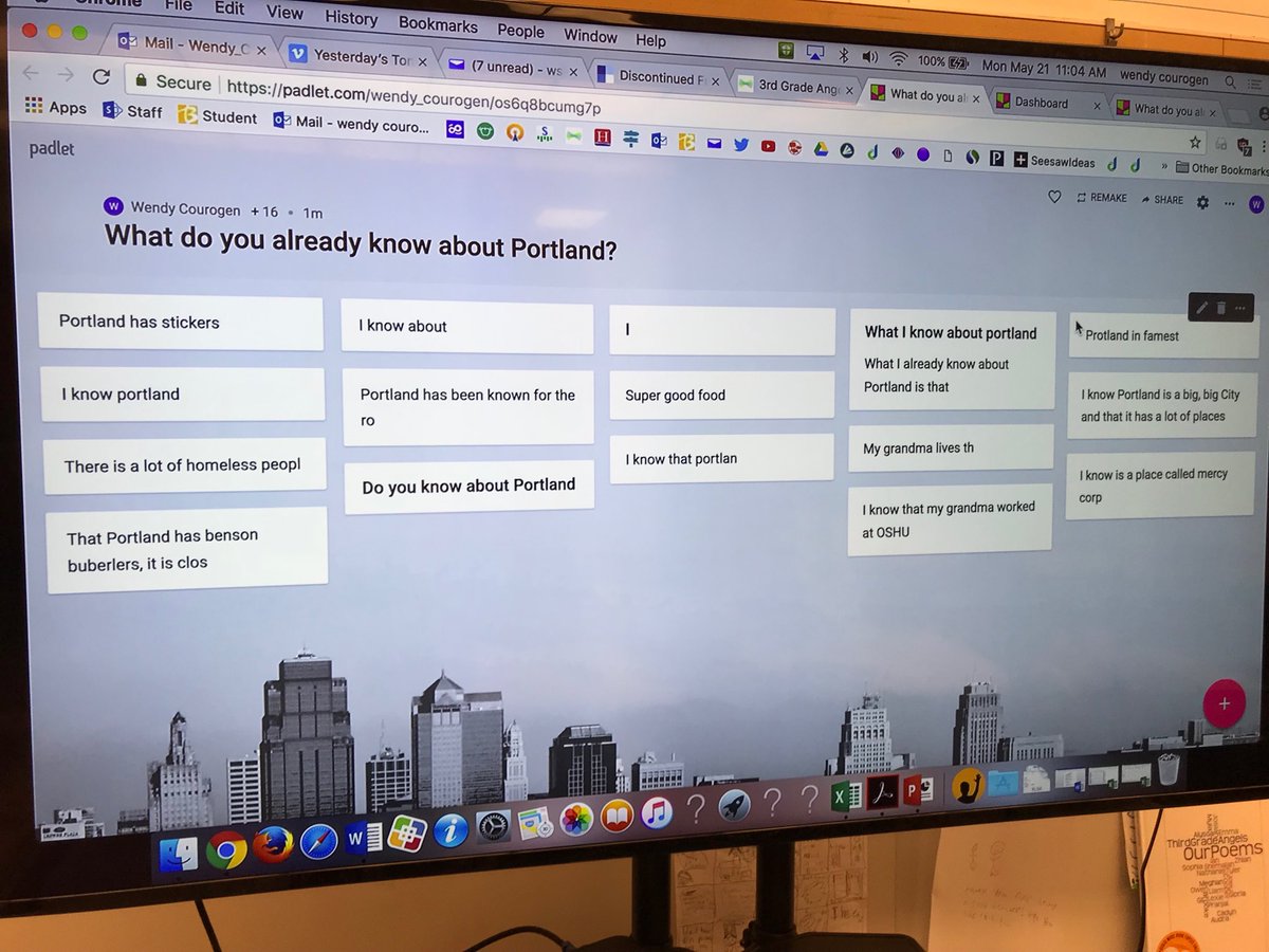 3rd graders using padlet to share what they know about Portland. #bsdfutureready