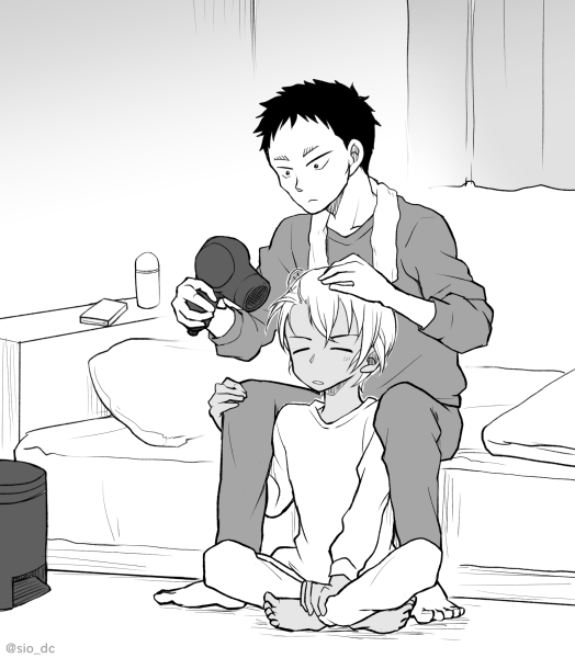 お題「髪の毛かわかす風降」描きました!ご期待にそえてるかわかりませんが…嬉しいお言葉ありがとうございます～～!https://t.co/UuMw1Ai9Cd 