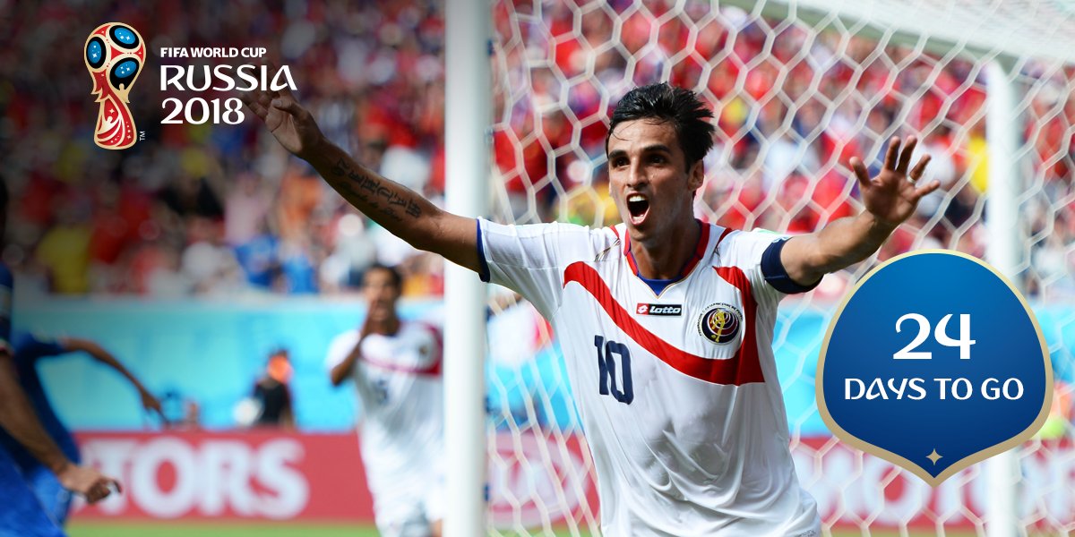 FIFAWorldCup's tweet photo. 2⃣4️⃣ DAYS TO GO! 🏆🇷🇺

Match 24 of the 2014 #WorldCup saw 🇨🇷Costa Rica upset 🇮🇹Italy, thanks to @bryanruizcr's fine header! 

👀📽️👉https://t.co/9JTv0nUDKB https://t.co/e520VESGHv