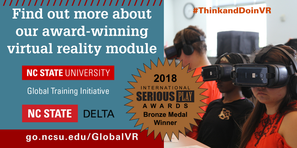 NCStateGTI's tweet photo. Excited to share the Bronze Medal award with @NCStateDELTA for our #GlobalVR module. See you all @SeriousPlayConf in July! https://t.co/X1HxYWzI0d