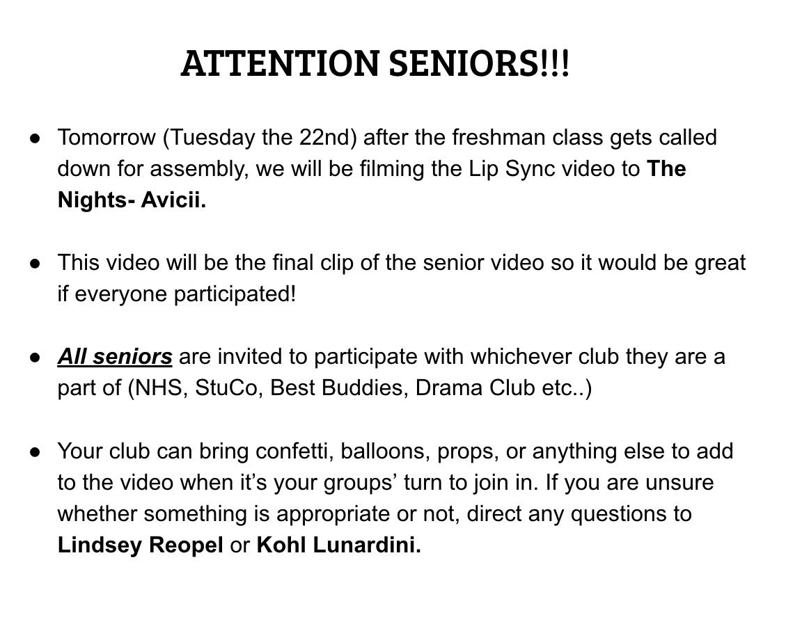 westfieldhigh18's tweet photo. important info regarding tomorrow’s video!!! please read and RT https://t.co/VrLrJEd4az