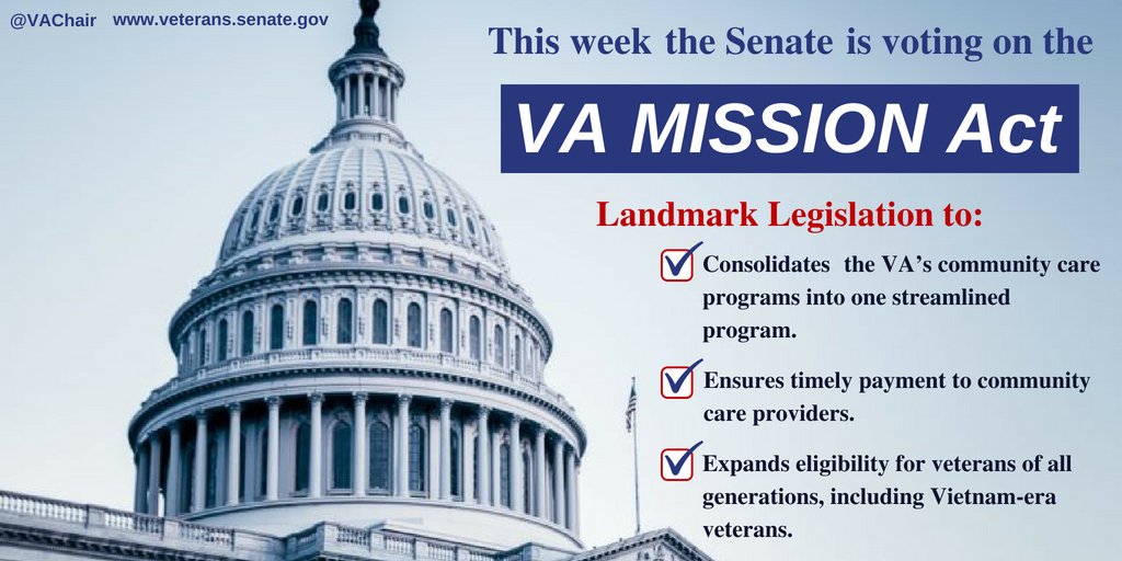 SVACGOP's tweet photo. Great news! The Senate is voting on the #VAMISSIONAct this week. This legislation will dramatically change the way the @DeptVetAffairs delivers care to veterans. https://t.co/EgneHfaaGG