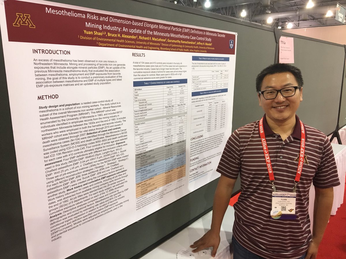 UMN_IH's tweet photo. Here is new alum Dr. Yuan Shao with one of his TWO posters at the #AIHce2018 Student Poster session this afternoon @publichealthumn https://t.co/Muyc3ValkX