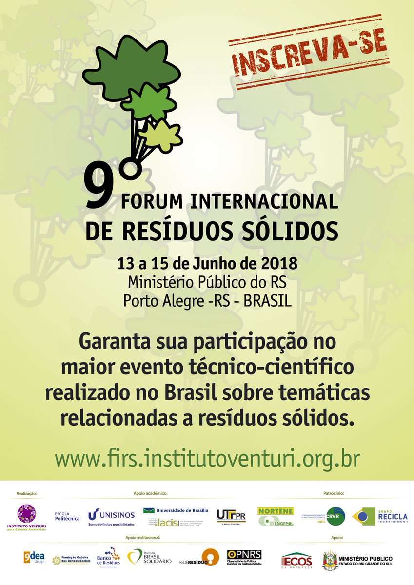 CFBio's tweet photo. Estão abertas as inscrições para o 9º Fórum Internacional de Resíduos Sólidos - FIRS, que ocorrerá de 13 a 15 de junho, em Porto Alegre. O evento é organizado pelo Instituto Venturi. Saiba mais aqui 👉https://t.co/S2TDLycUY2
#ResíduosSólidos #FIRS #9firs #ConsulteSempreUmBiólogo https://t.co/mQhFlrJHoG