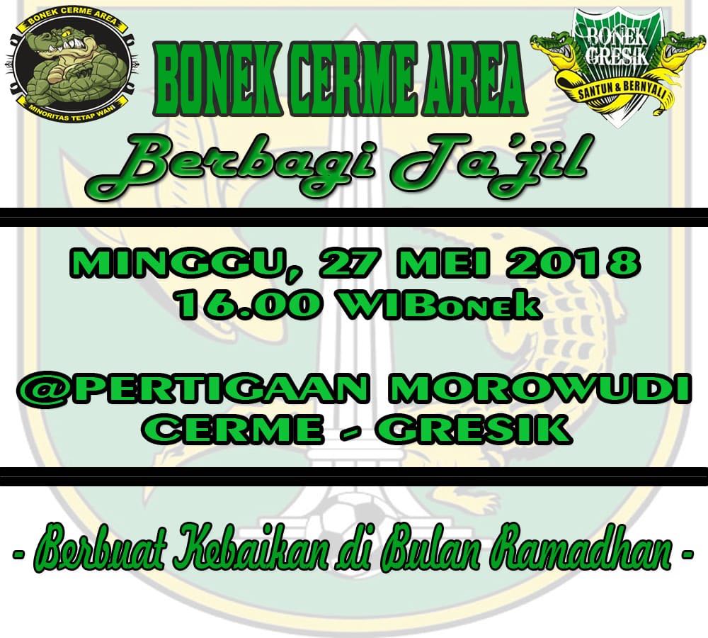 Bonek_Gresik's tweet photo. #BonekCerme #BagiTakjil
📆 Minggu, 27 Mei 2018
🕓 Jam 16:00 wib
🏡 Pertigaan Morowudi, #Cerme #Gresik
#Bonek #BonekGresik #Bogres #KamiBonek #KitaPersebaya #Persebaya https://t.co/iphegAvgOn