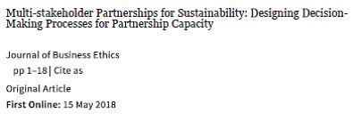 DrAmeliaClarke's tweet photo. New article on Multi-stakeholder Partnerships for Sustainability: Designing Decision-Making Processes for Partnership Capacity; published in Journal of Business Ethics. Co-authors: @Adriane_Mac &amp; Lei Huang. Free version: https://t.co/o3HRGiV7ue https://t.co/ynM2EFv9T0