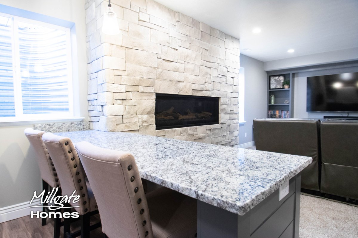 MillgateHomes's tweet photo. We're loving this linear-gas fireplace which separates the kitchenette from the built-in entertainment center in the family room! #utahhomes #utahcontractor #utahbasementfinishing #utahbuilder #utahhomebuilder #utah #homebuilderutah #utahcountyhomes  #utahcustomhomes https://t.co/6RV3eqCit3