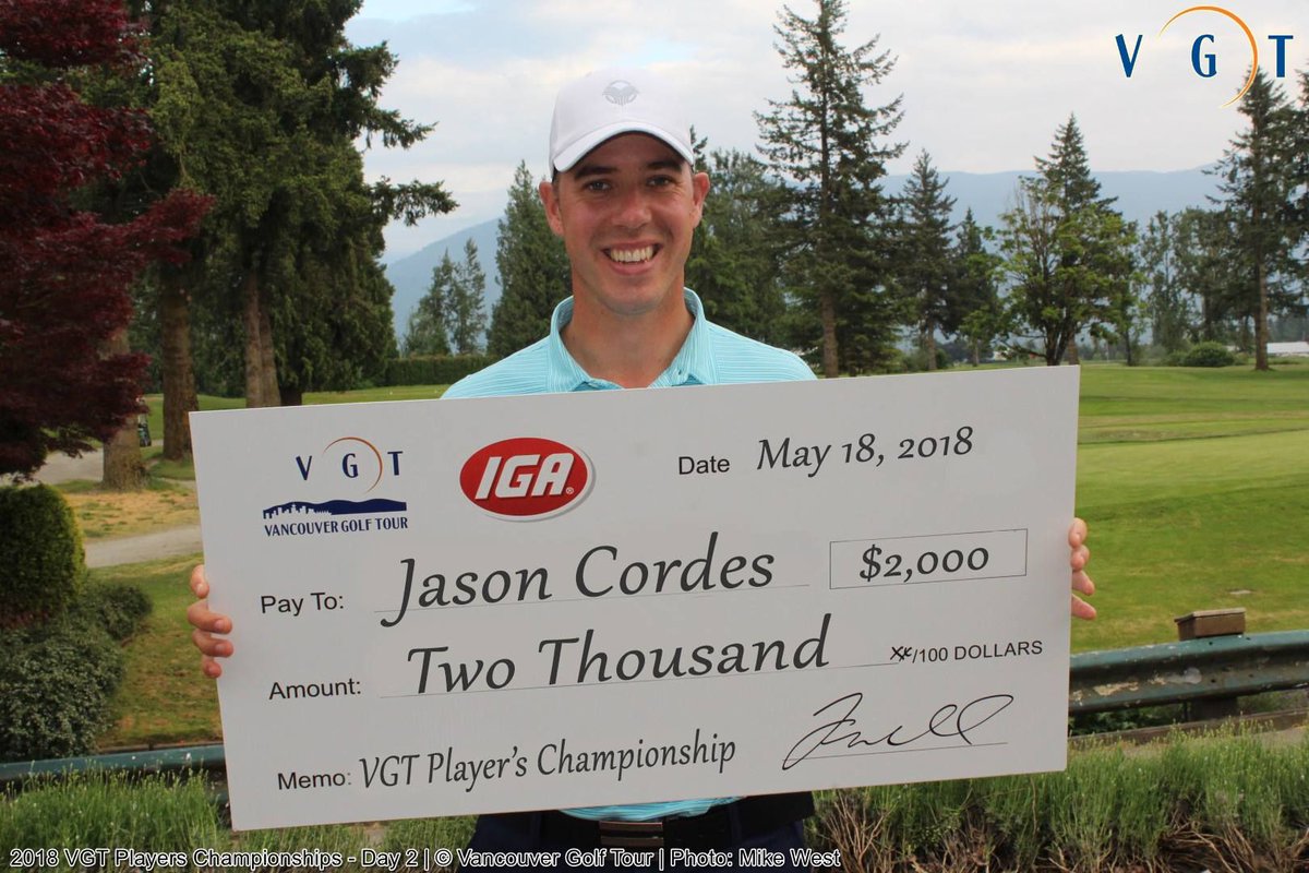 Congratulations to Jason Cordes! Winner of last week's VGT Player's Championship taking place at @SandpiperGC &amp; @ChilliwackGolf . This event was a little preview to the First Class Waste Services Fraser Valley Open coming this June! Click here to register: buff.ly/2vCMStK