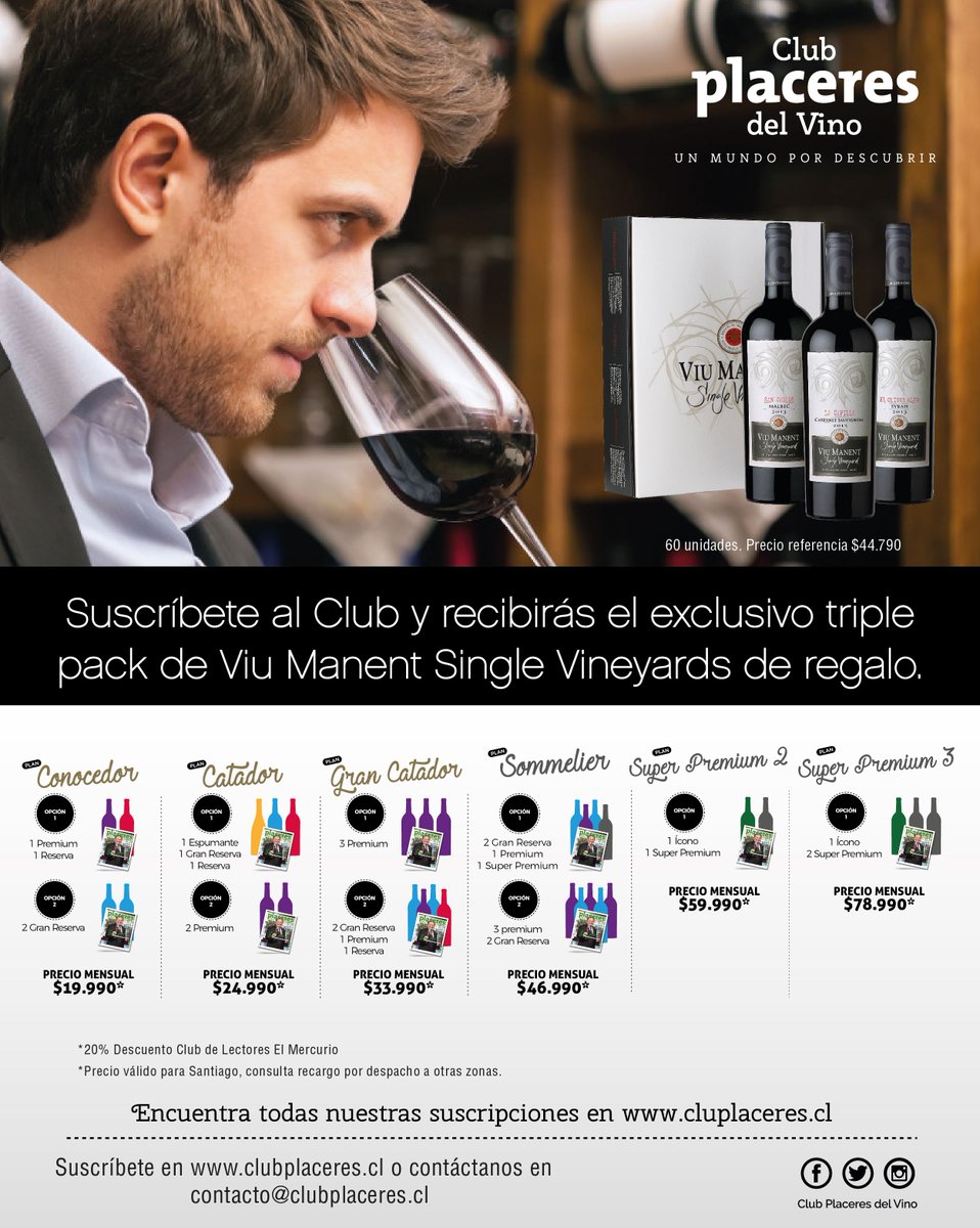 club_placeres's tweet photo. #Suscribete a #ClubPlaceres y disfruta un exclusivo triple pack de Viu Manent Single Vineyards de regalo! @viumanentwinery
Suscríbete en el siguiente link 👉 https://t.co/WfIun7UjmL
#TriplePack #vino #vinos #club #suscripcion #regalo #wine #wines #ViuManent https://t.co/8XlQL5vKib