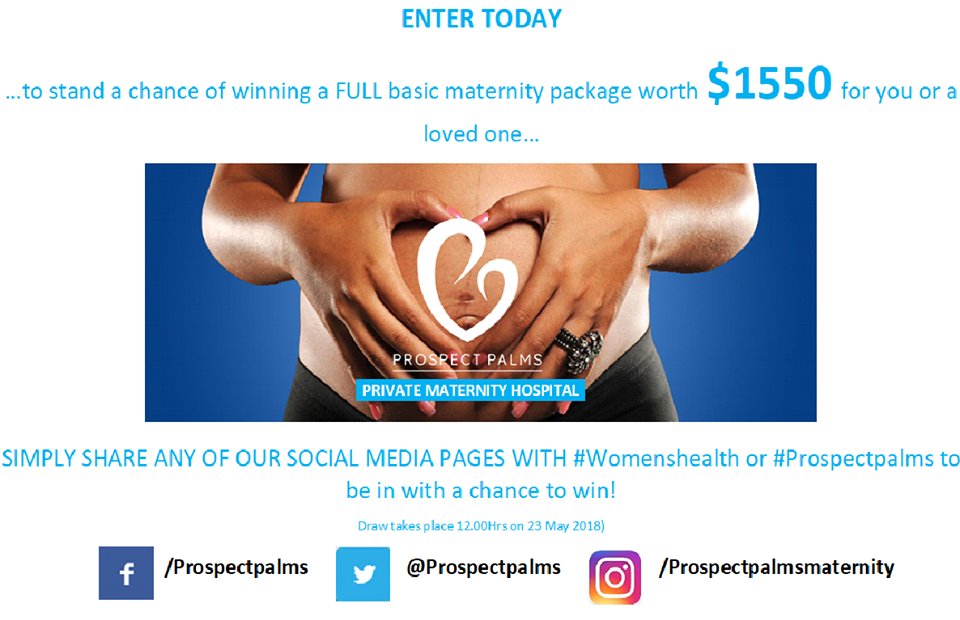 ProspectPalms's tweet photo. #Competition time We are giving away a full #maternity package in 2 days as we honor #motheringsunday simply #retweet using the hashtags #prospectpalms and #womenshealth to be in with a chance to #win https://t.co/yMtpN3b3xG