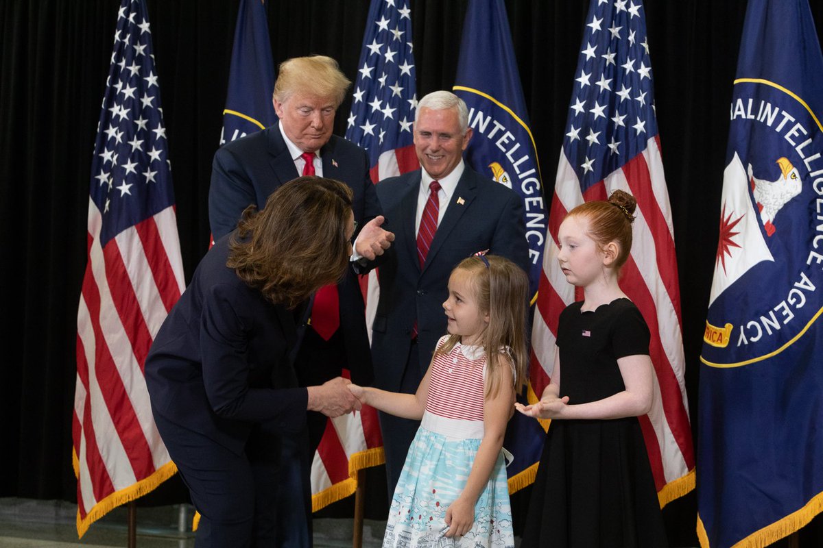 VP45's tweet photo. Honored to swear in Gina Haspel as @CIA director at this morning’s ceremony with @POTUS. With her leadership and unparalleled experience, she will help protect our nation and put the safety and security of the American people first. https://t.co/fVV7hS5NCm